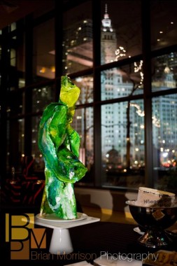 chicago corporate event photographer - green ice sculpture at holiday party