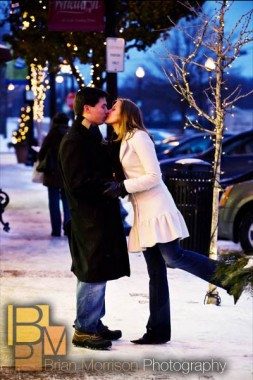 wheaton engagement session photography - winter color snow christmas lights