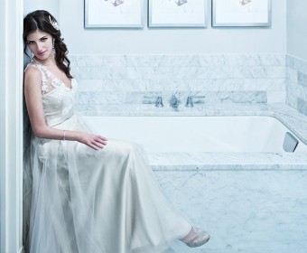 indoor bridal portrait. cool tones and modern look