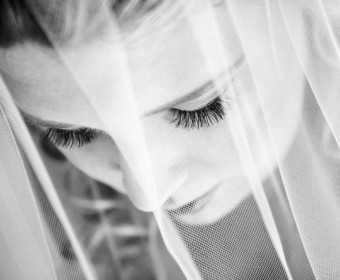 bride closeup black and white portrait